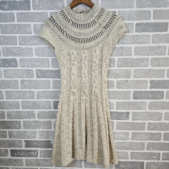 Free People Sweater Dress Womens Small Petite Gray Wool Blend Nordic Nights Knit - Picture 1 of 13